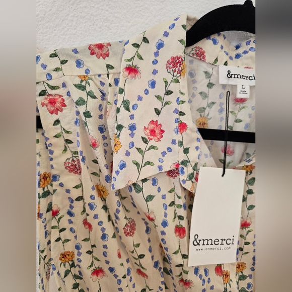 &Merci NWT Floral Button Down Pleated Waist Peplum Top Size Large - Picture 10 of 11